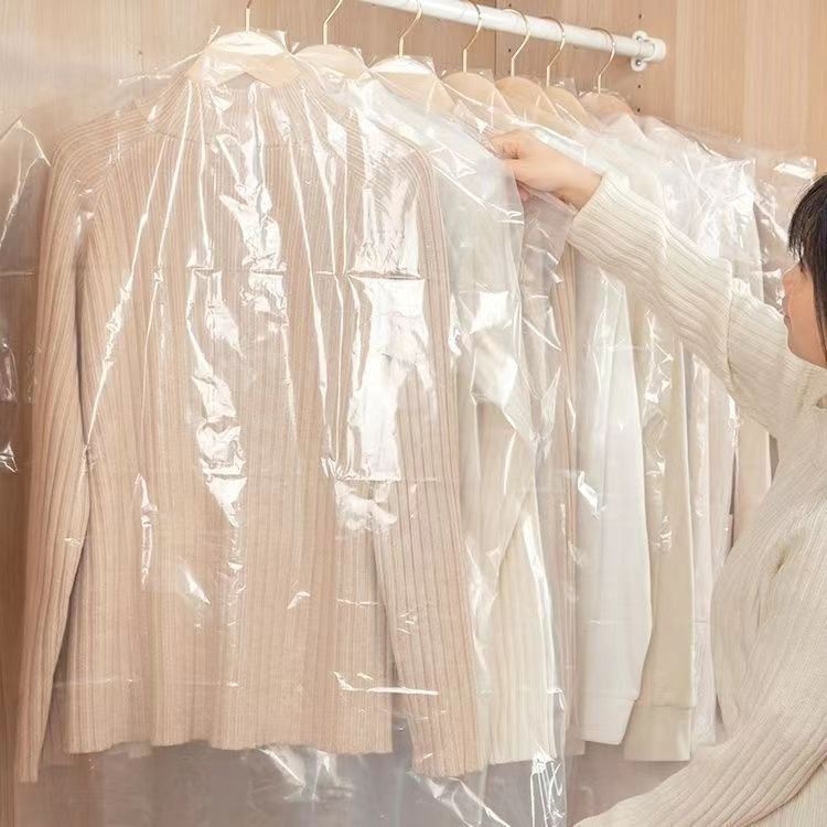 Husă transparentă din plastic pentru haine, protecție împotriva prafului de unică folosință, pentru garderobă, potrivită pentru costume, cu grosime îmbunătățită