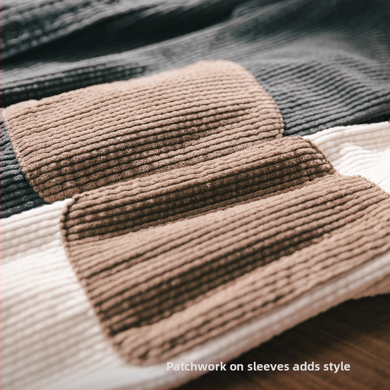 Patchwork kordúrový košeľový kabát s dlhými rukávmi, ťažký materiál, jesenný štýl pre mužov