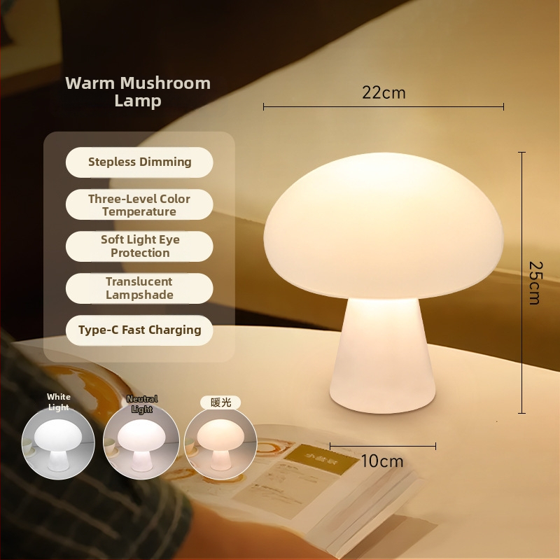 Mliečne biela lampička s tvarom hríbika – nočná a stolová lampa v škandinávskom štýle pre spálňu a študovňu