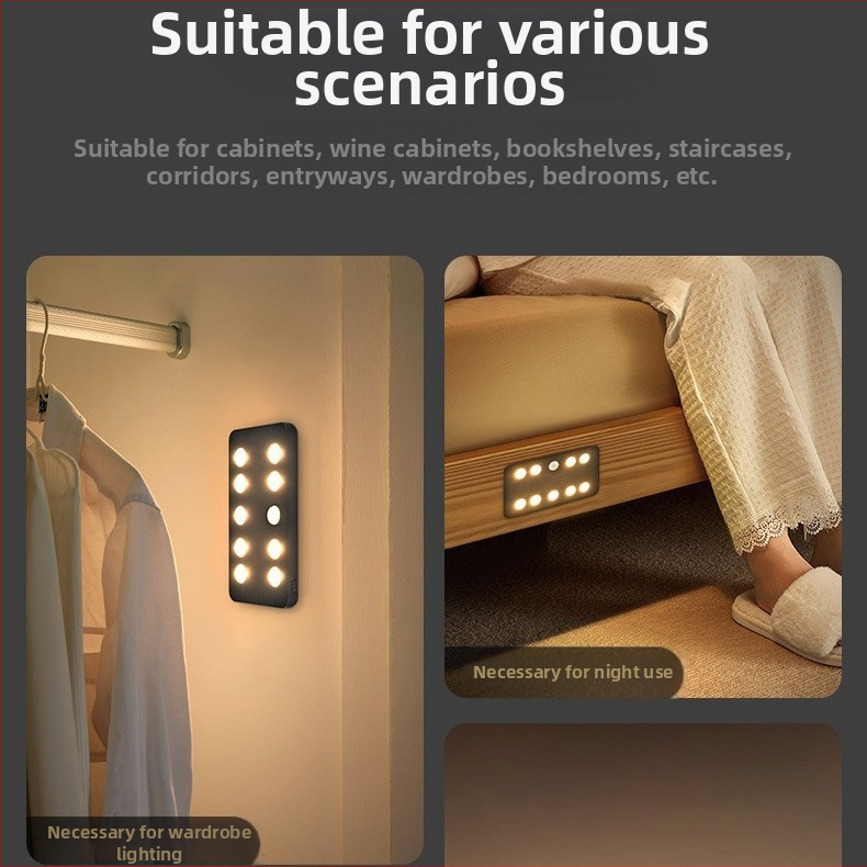 Lampa do skrine s detekciou tela, tri teploty farieb, dvojité rozpoznávanie deň/noc, dobíjateľná LED USB nočná lampička