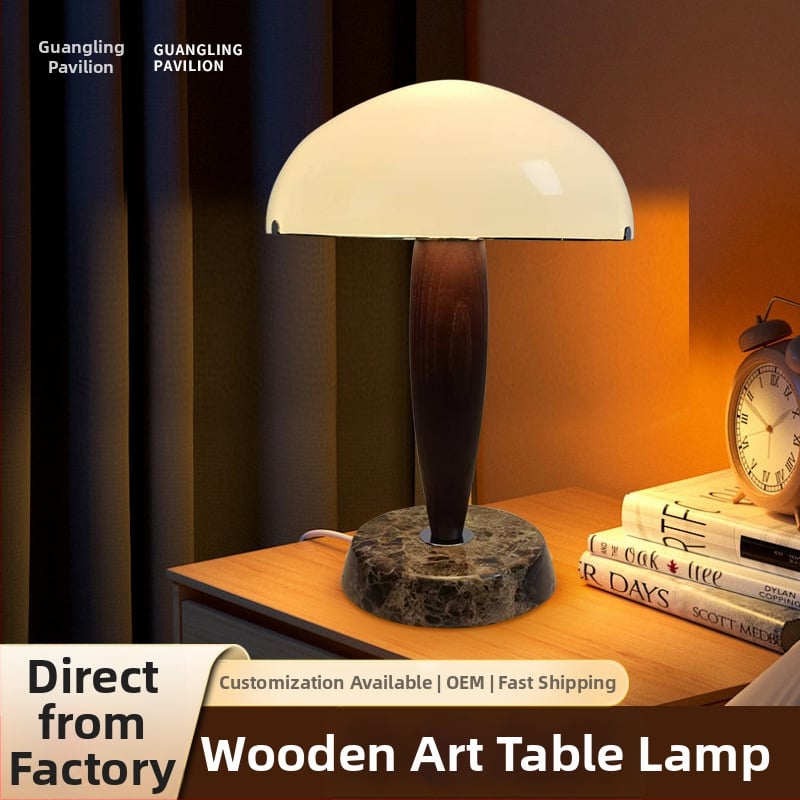 Dánska retro stolná lampa s mramorom, dizajnérska luxusná ozdoba do obývačky a spálne, masívne drevo, dekoratívna lampička na ochranu očí