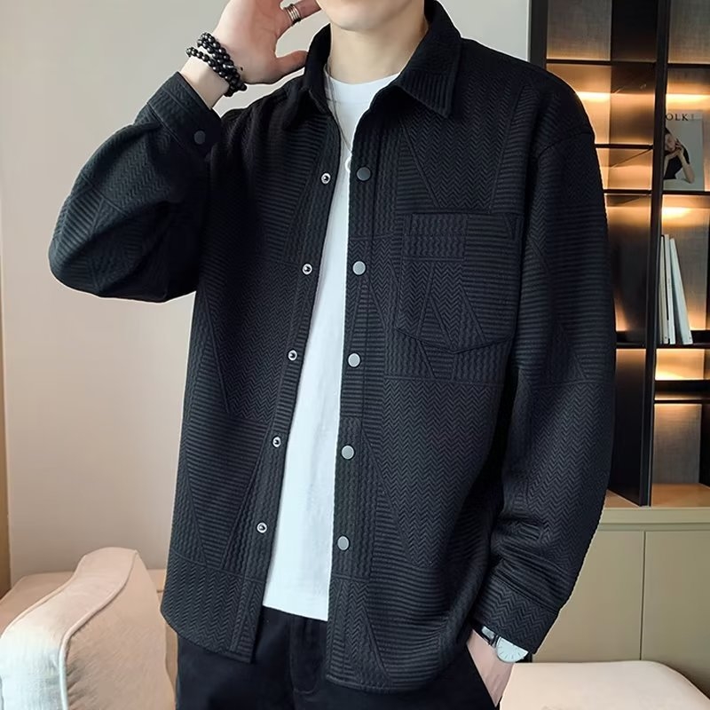 Ανδρικό πουκάμισο φθινοπωρινό 2024, κορεατικού στυλ, μακριά μανίκια, άνετη χαλαρή γραμμή