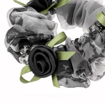 Scrunchie από γάζα σε απόχρωση φουντουκιού για γυναίκες, 2026 νέο στυλ, κομψό λαστιχάκι μαλλιών με ρετρό floral σχέδιο