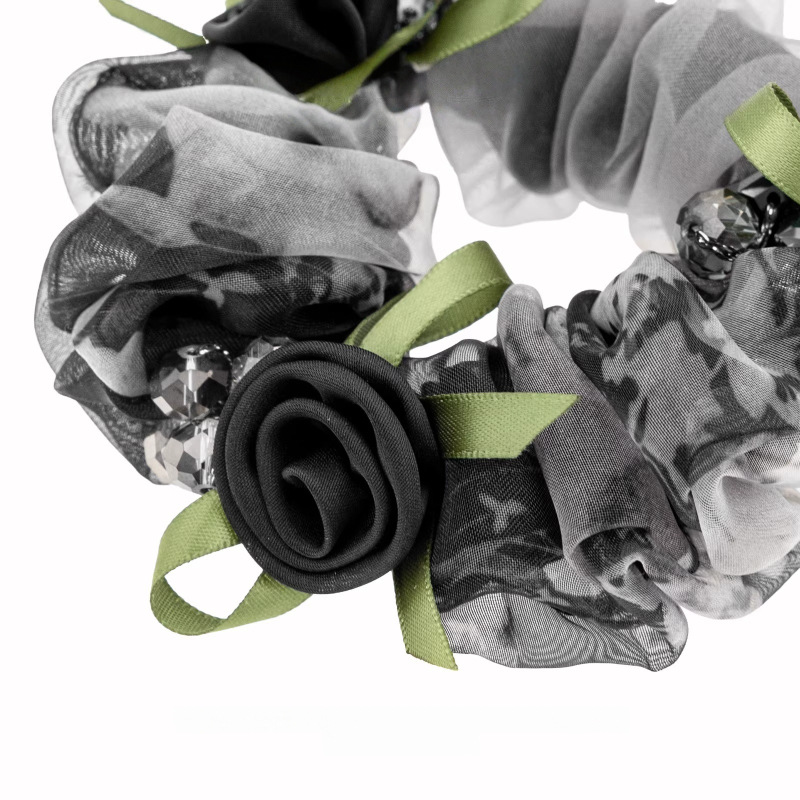 Scrunchie από γάζα σε απόχρωση φουντουκιού για γυναίκες, 2026 νέο στυλ, κομψό λαστιχάκι μαλλιών με ρετρό floral σχέδιο