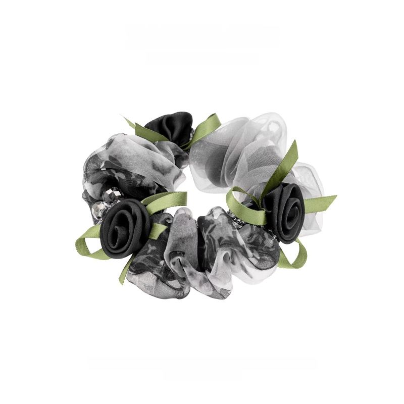 Scrunchie από γάζα σε απόχρωση φουντουκιού για γυναίκες, 2026 νέο στυλ, κομψό λαστιχάκι μαλλιών με ρετρό floral σχέδιο