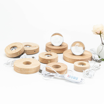 LED βάση από ξύλο beech για νυχτερινό φως, με χαρακτική, φόρτιση, διακοσμητική κρυστάλλινη σφαίρα