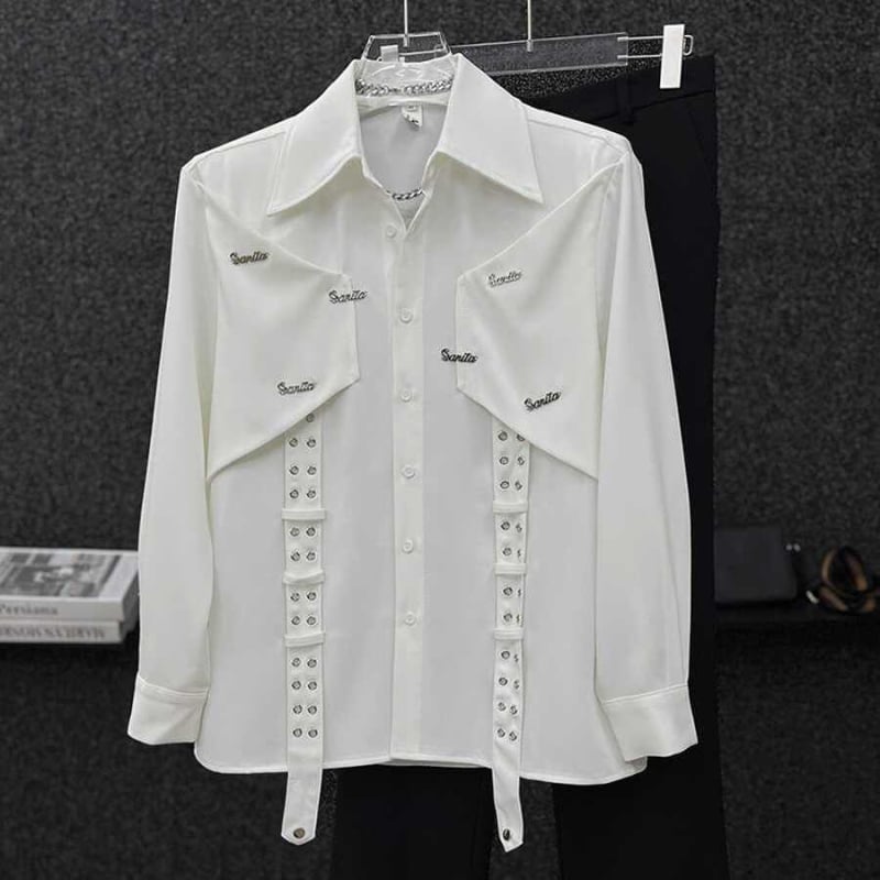 Ανδρικό μακρυμάνικο πουκάμισο, υψηλής ποιότητας περιορισμένου σχεδιασμού, χαλαρή γραμμή, γιακά με πέτο, μονόχρωμο, με λεπτομέρεια τσέπας.