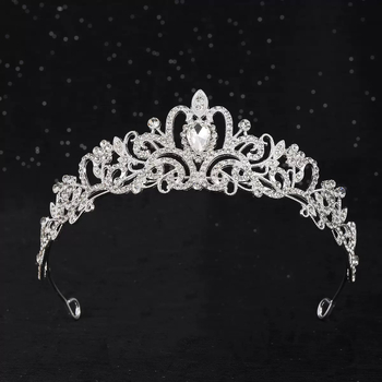 Krona bohyne princeznej s bielymi kryštálmi, svadobný doplnok na hlavu