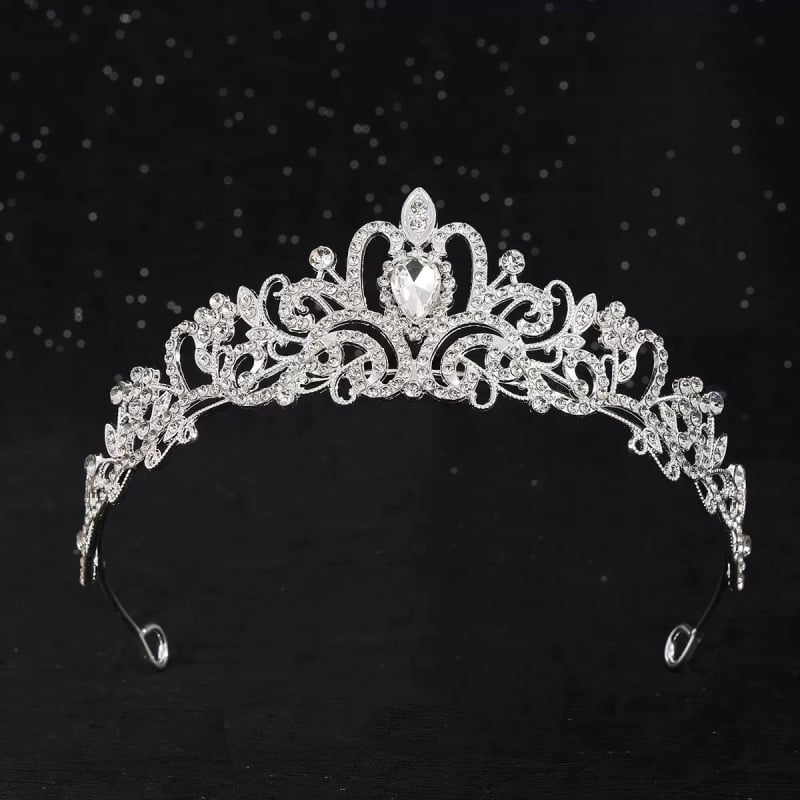 Krona bohyne princeznej s bielymi kryštálmi, svadobný doplnok na hlavu