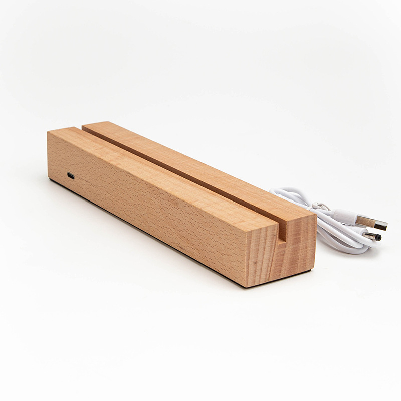 LED νυχτερινό φως από Beech Wood, ορθογώνια ακρυλική βάση λαμπτήρα, επαναφορτιζόμενη αφής λάμπα, βάση από ξύλο