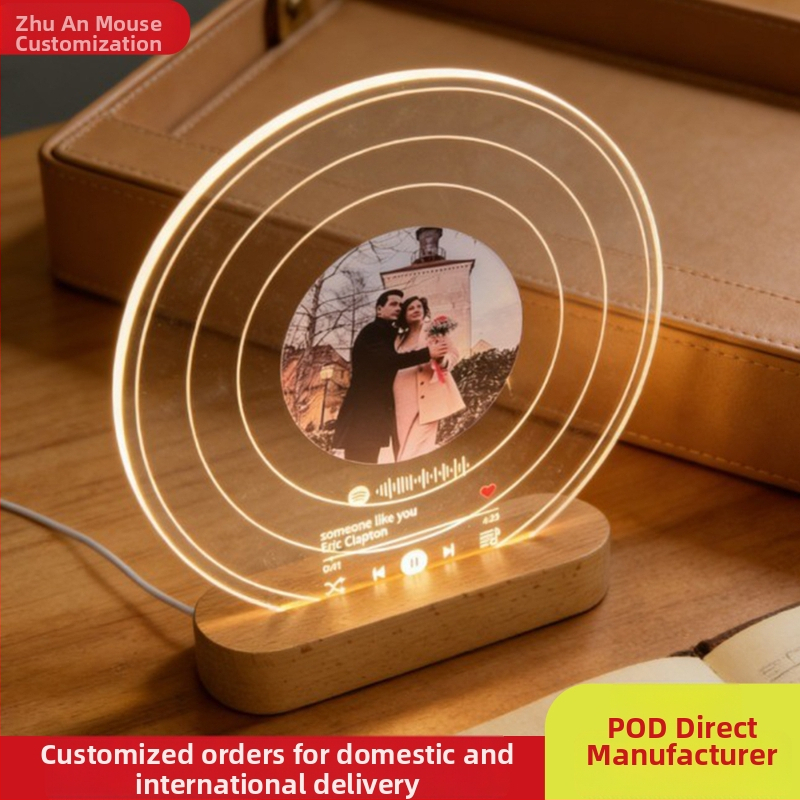 Priehľadná nočná lampa s vinylovou platňou, prispôsobiteľný fotoportrét a text, darček na Valentín alebo výročie svadby