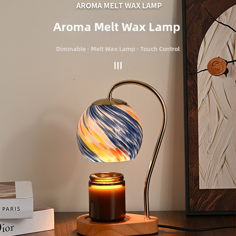 Európsky štýl minimalistická aromaterapeutická lampička na roztápanie vosku s kovovo-dreveným umeleckým prvkom, stolná nočná lampa, bez plameňa, lampa na esenciálne oleje