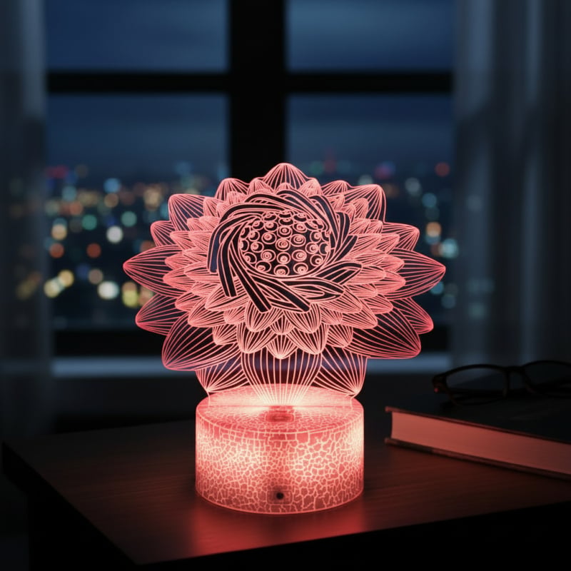 3D LED λαμπτήρας με αφή σε σχήμα λωτού – δημιουργική επιτραπέζια νυχτερινή λυχνία