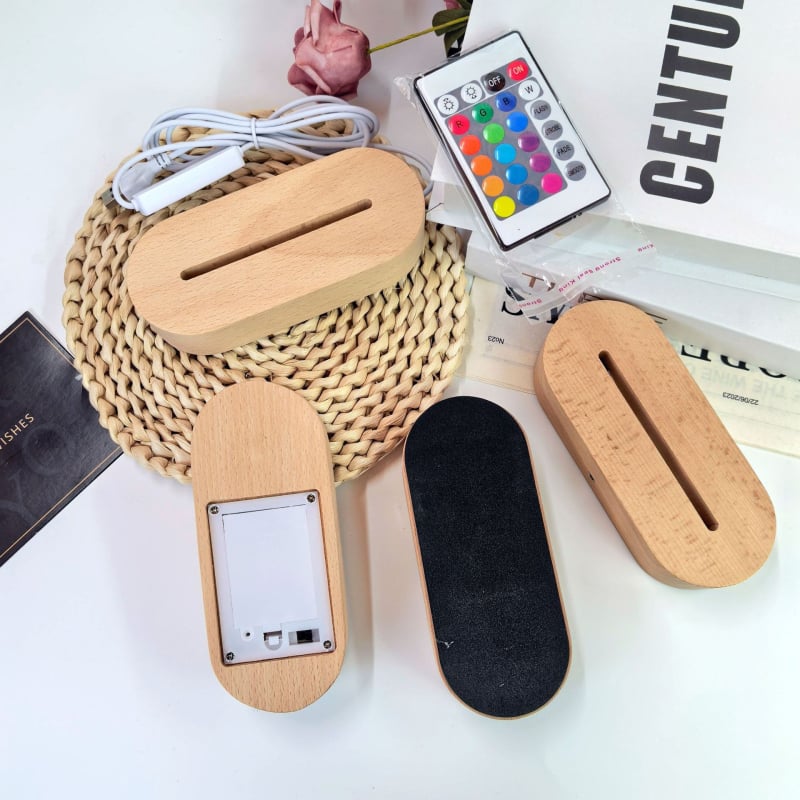LED νυχτερινό φως με βάση από Beech Wood, Πολύχρωμο Ακρυλικό και Κρυστάλλινη Σφαίρα – DIY