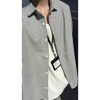 Ρετρό ριγέ πουκάμισο με μακριά μανίκια, unisex, άνοιξη-φθινόπωρο