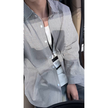 Ρετρό ριγέ πουκάμισο με μακριά μανίκια, unisex, άνοιξη-φθινόπωρο