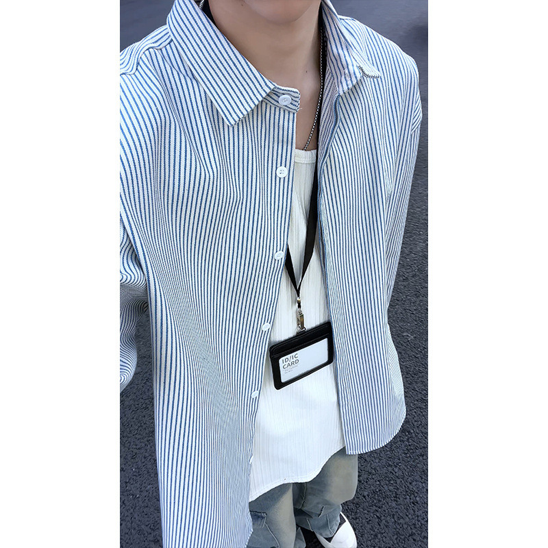 Ρετρό ριγέ πουκάμισο με μακριά μανίκια, unisex, άνοιξη-φθινόπωρο