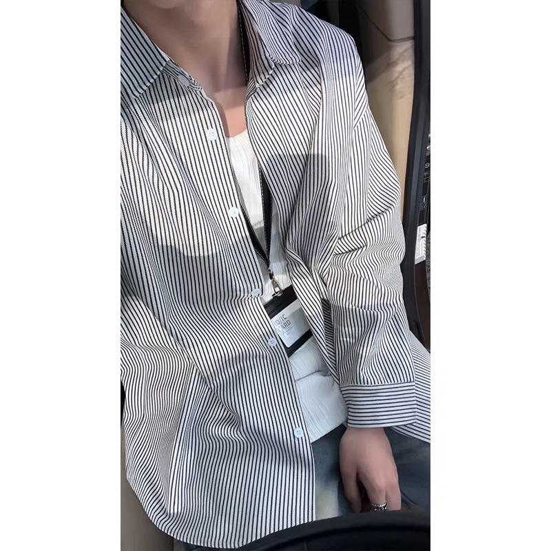 Ρετρό ριγέ πουκάμισο με μακριά μανίκια, unisex, άνοιξη-φθινόπωρο