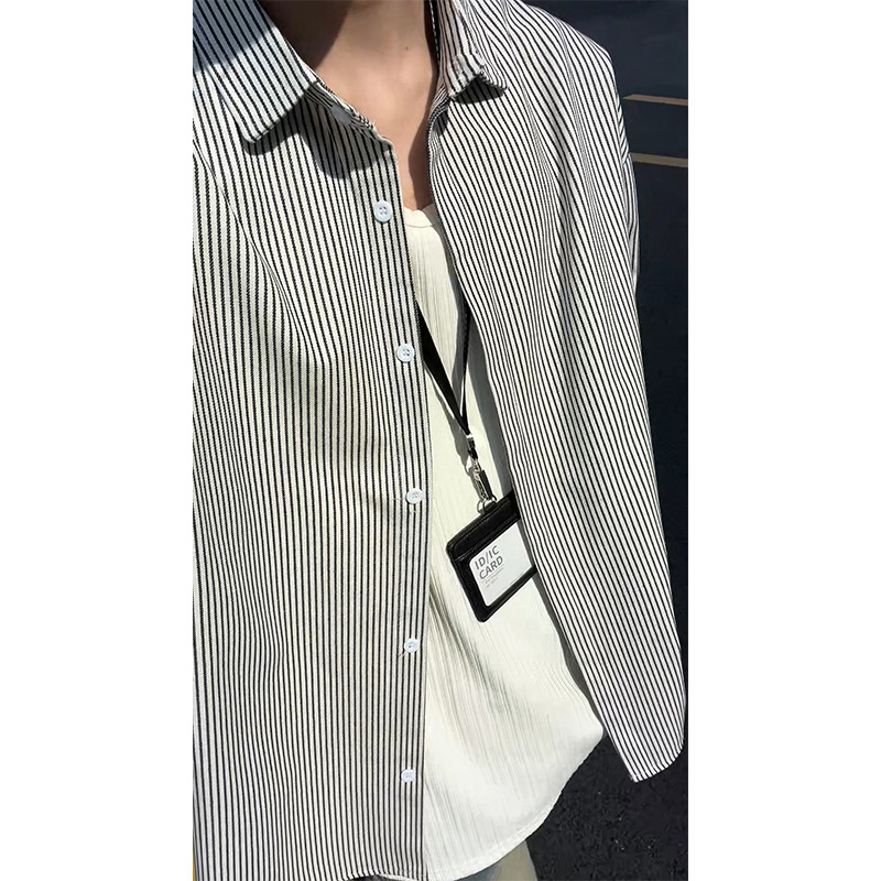Ρετρό ριγέ πουκάμισο με μακριά μανίκια, unisex, άνοιξη-φθινόπωρο