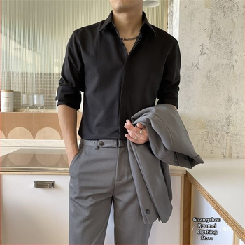 Prémiový dizajn s skrytými gombíkmi, pánska košeľa na jar a jeseň, voľný strih, business casual, jednofarebná, kórejský štýl