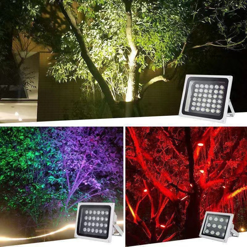 Εξωτερικός προβολέας LED IP65 με αλουμινένιο περίβλημα, δέσμη 30°, διαστάσεις 20 × 18 × 5 εκ, ισχύς 6–100 W, λευκό / ζεστό / πολυχρωματικό φως, διάρκειά 50 000 ωρών