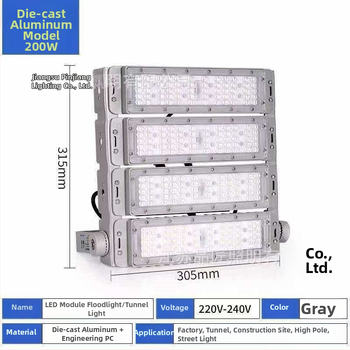 LED modulový svetlomet pre vonkajšie osvetlenie tunela a námestia, IP65, 200W, 5000 lm, 6000K, na vysoký stĺp