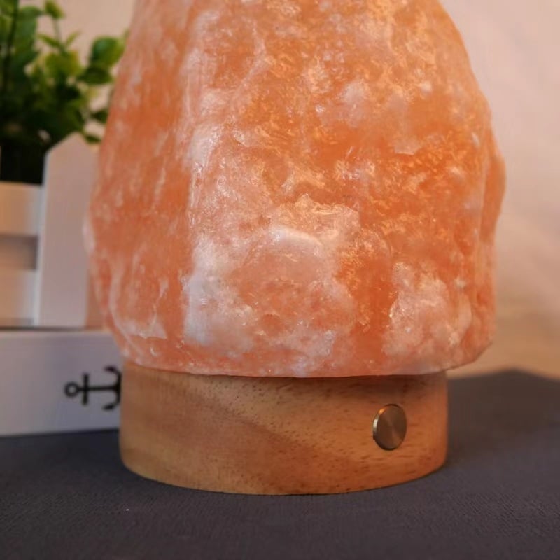 Himalájska nabíjateľná soľná lampa s dotykovým stmievaním, kryštálová soľná lampa s bambusovým držiakom
