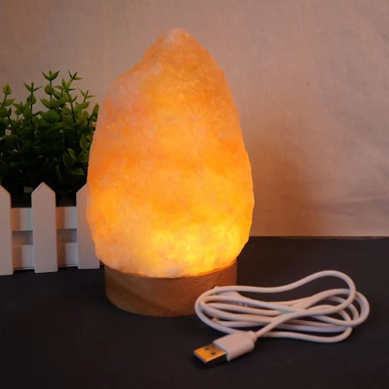 Himalájska nabíjateľná soľná lampa s dotykovým stmievaním, kryštálová soľná lampa s bambusovým držiakom