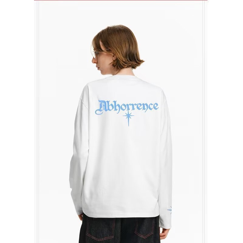 Ανδρικό ελαφρύ μακρυμάνικο T-shirt με όρθιο γιακά, χαλαρή γραμμή για άνοιξη και φθινόπωρο, κέντημα και γεωμετρικό μοτίβο