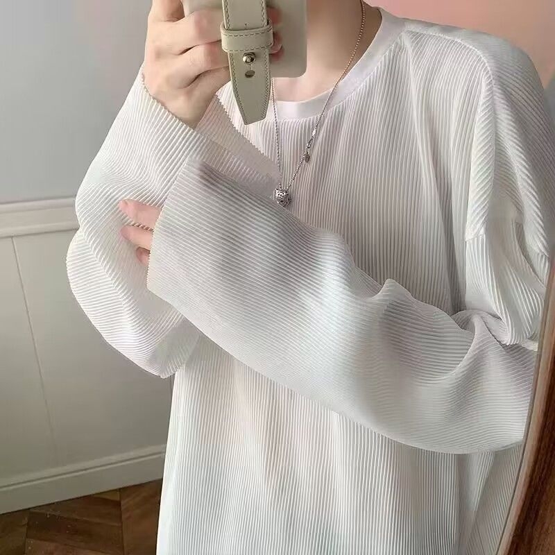 Αντρική μακριμάνικη T‑shirt από ice-silk, προστασία από τον ήλιο, θερινός σχεδιασμός, εξειδικευμένο στυλ μόδας, έμπνευση από κορεατικό στυλ, χαλαρή γραμμή