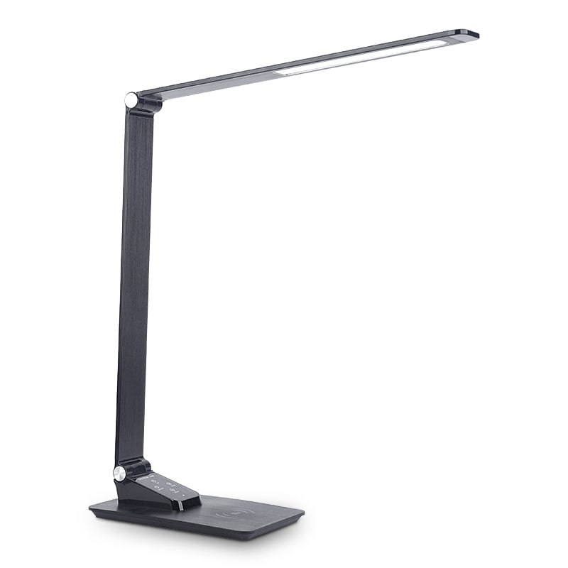 LED настолна лампа за защита на очите, метална текстура, сгъваема, 10W безжично зареждане и USB порт, офисна лампа