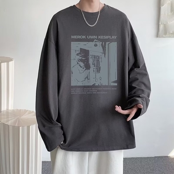 Αντρική μακρυμάνικη μπλούζα T-shirt σε μεγάλο μέγεθος, φθινοπωρινό casual, χαλαρή γραμμή, μπλούζα με στρογγυλό λαιμό
