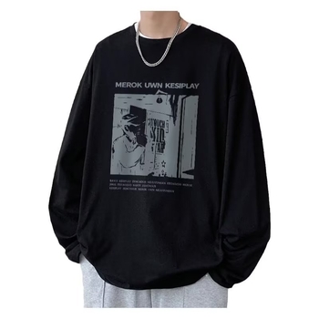 Αντρική μακρυμάνικη μπλούζα T-shirt σε μεγάλο μέγεθος, φθινοπωρινό casual, χαλαρή γραμμή, μπλούζα με στρογγυλό λαιμό