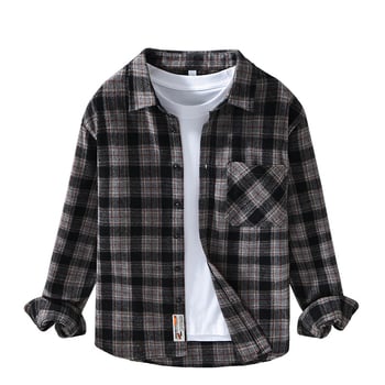 Őszi férfi hosszú ujjú kockás ing-jacke, laza szabású, mindennapi viselet, 3306