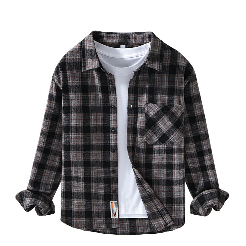 Őszi férfi hosszú ujjú kockás ing-jacke, laza szabású, mindennapi viselet, 3306
