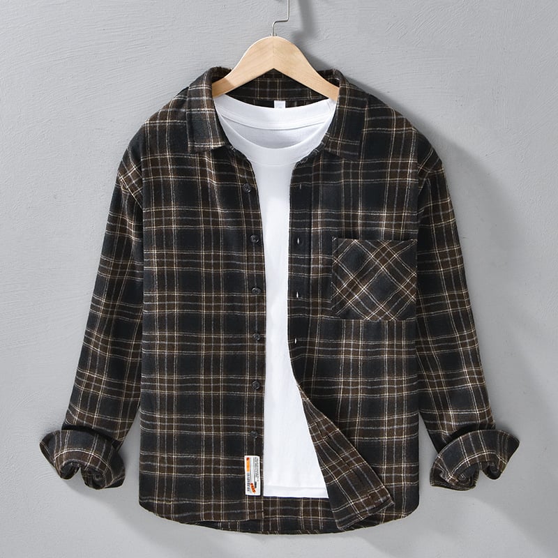 Őszi férfi hosszú ujjú kockás ing-jacke, laza szabású, mindennapi viselet, 3306