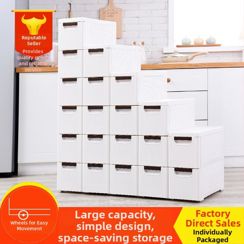 Moderný minimalistický plastový zásuvkový viacposchodový úložný skriňa do kúpeľne, kuchyne, obývačky a spálne.