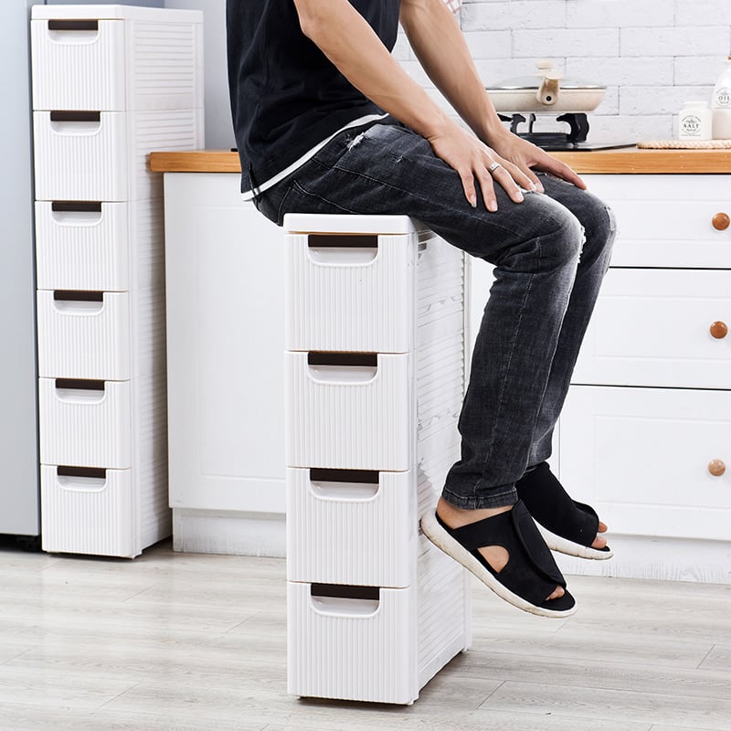 Moderný minimalistický plastový zásuvkový viacposchodový úložný skriňa do kúpeľne, kuchyne, obývačky a spálne.