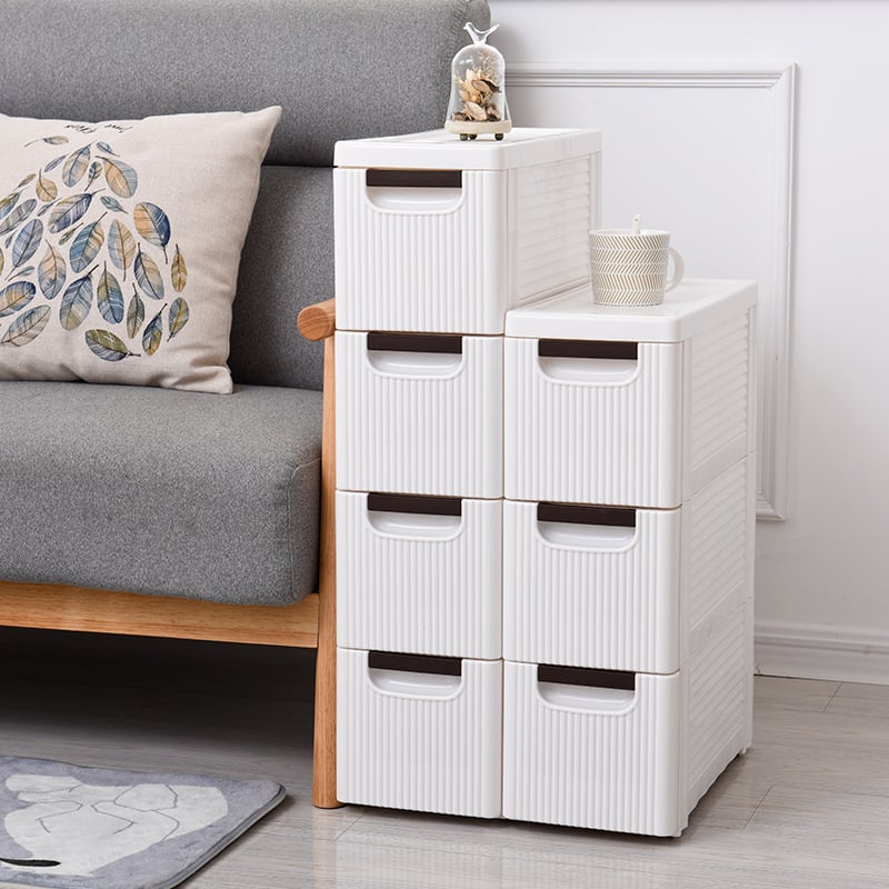 Moderný minimalistický plastový zásuvkový viacposchodový úložný skriňa do kúpeľne, kuchyne, obývačky a spálne.