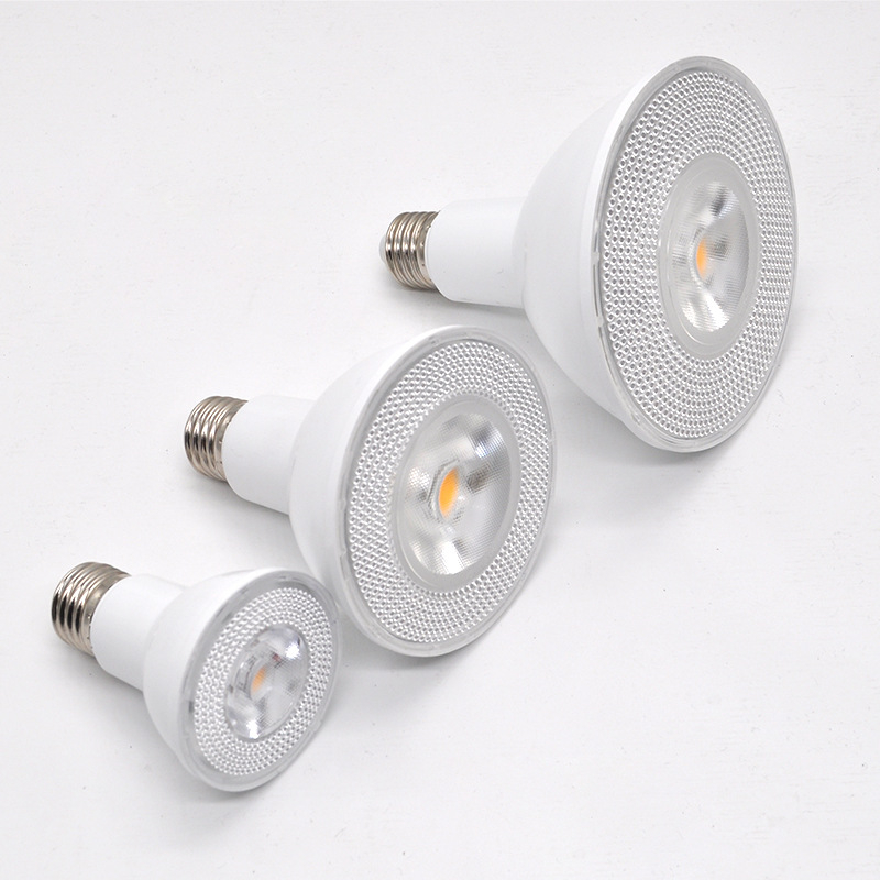 LED žiarovka PAR20/PAR30/PAR38 s päticou E27, COB LED, široké napätie 85-265V, 18W, hliníkové telo, 3000K/4000K/6000K, lúč 24°, IP42, CRI ≥80