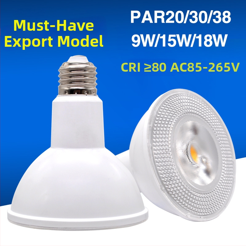 LED žiarovka PAR20/PAR30/PAR38 s päticou E27, COB LED, široké napätie 85-265V, 18W, hliníkové telo, 3000K/4000K/6000K, lúč 24°, IP42, CRI ≥80