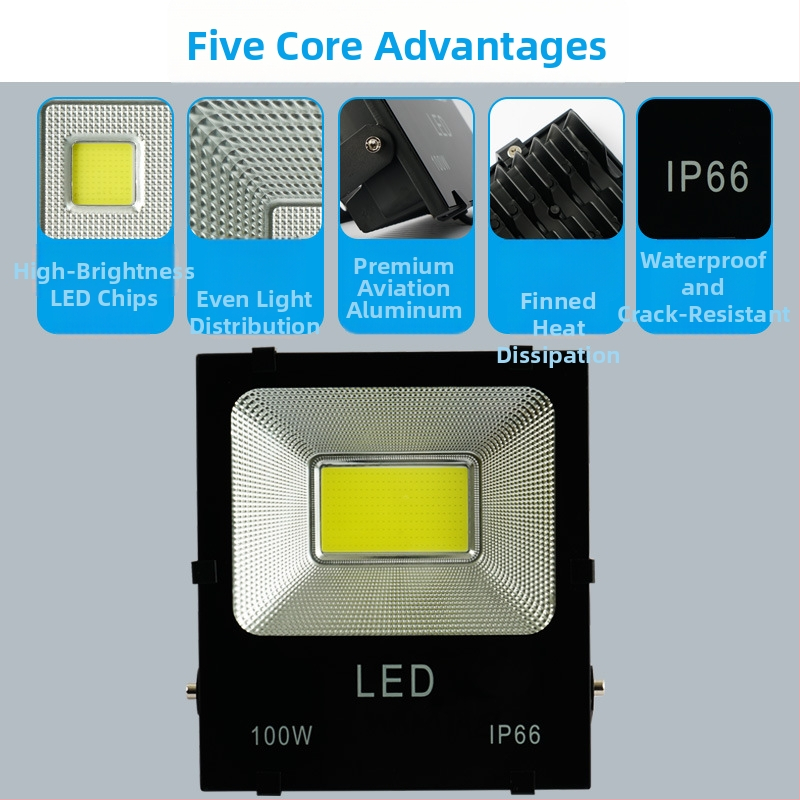LED reflektor pre vonkajšie priemyselné osvetlenie a tunely, 50W/100W/200W, hliníkové puzdro, IP66, uhol lúča 120°