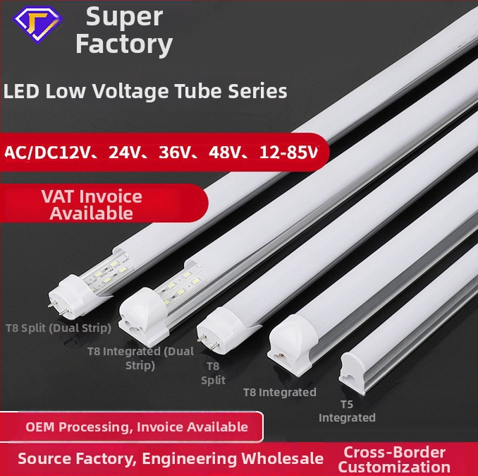 Nízkonapäťová LED trubica, univerzálny vstup AC/DC 12–36V, integrovaný hliníko-plastový T5/T8, dĺžka 1,2 m, 18 W, 72 LED diod