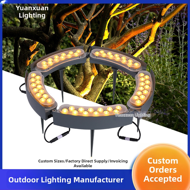 Vonkajšia solárna LED lampa na obopínanie stromu s prstenovým uchytením, 12W RGB floodlight pre dvor a záhradu