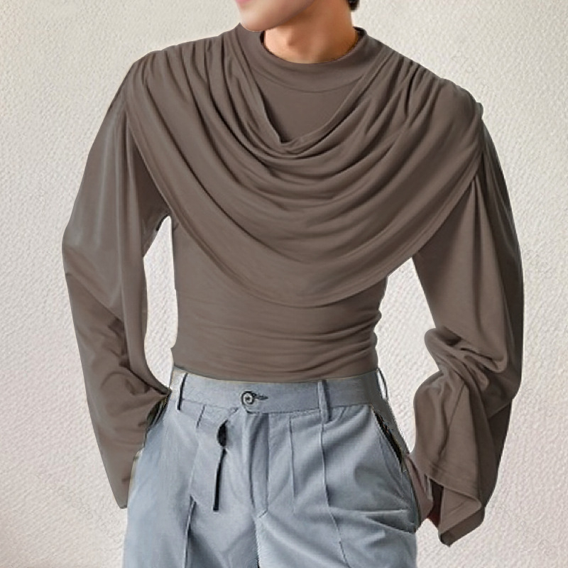 Ανδρικό slim-fit μακρυμάνικο T-shirt με ψηλή λαιμόκοψη, γαλλικού στυλ, φθινόπωρο 2026