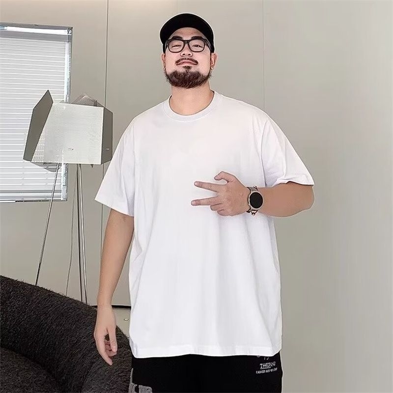 Άσπρο αντρικό T‑shirt από 100% βαμβάκι με κοντά μανίκια, χαλαρή γραμμή, μεγάλο μέγεθος, στρογυλή λαιμόκοψη, καλοκαίρι