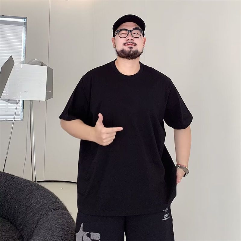 Άσπρο αντρικό T‑shirt από 100% βαμβάκι με κοντά μανίκια, χαλαρή γραμμή, μεγάλο μέγεθος, στρογυλή λαιμόκοψη, καλοκαίρι