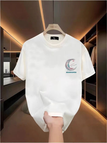 Ανδρικό T‑shirt από βαμβάκι με τύπωμα γραμμάτων, κοντό μανίκι, καλοκαιρινή άνετη γραμμή, σε plus size, casual.