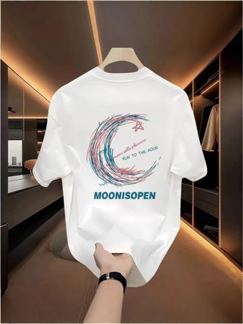 Ανδρικό T‑shirt από βαμβάκι με τύπωμα γραμμάτων, κοντό μανίκι, καλοκαιρινή άνετη γραμμή, σε plus size, casual.