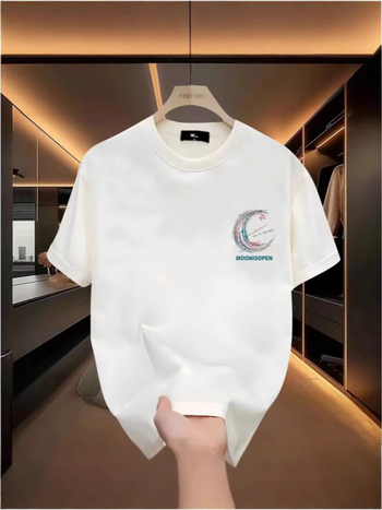 Ανδρικό T‑shirt από βαμβάκι με τύπωμα γραμμάτων, κοντό μανίκι, καλοκαιρινή άνετη γραμμή, σε plus size, casual.